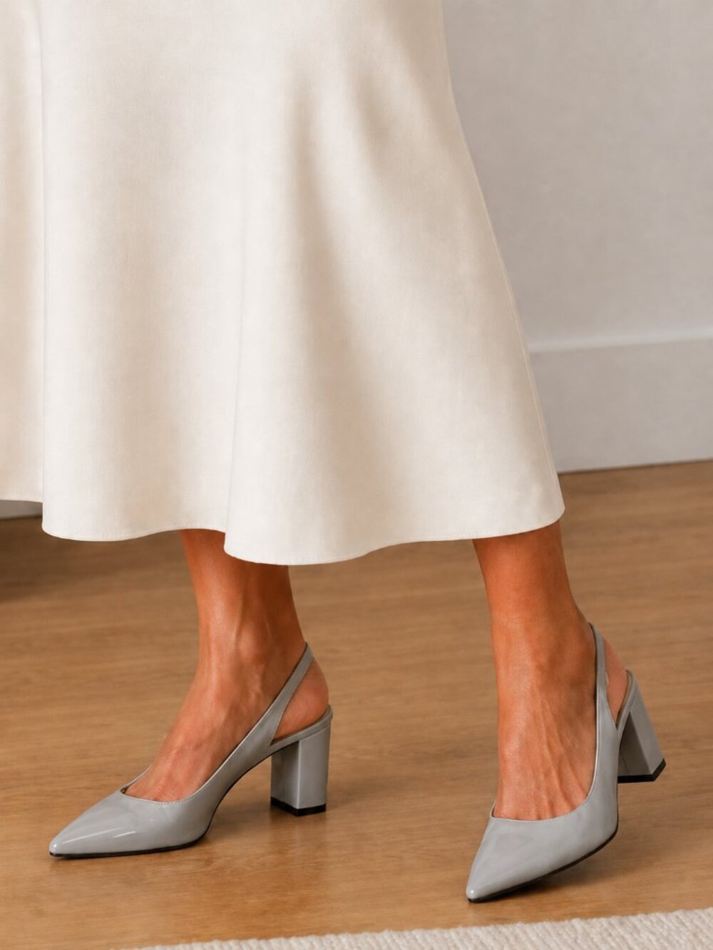 Gray Patent Slingback Block Heel Pumps Pointed Toe Women’s Size 9 NWOB